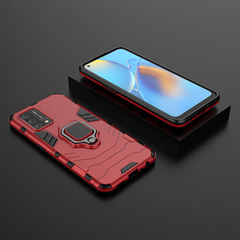 Silikon Hülle Handyhülle und Kunststoff Schutzhülle Hartschalen Tasche mit Magnetisch Fingerring Ständer S02 für Oppo A95 4G Rot