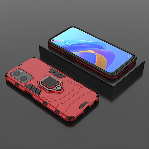 Silikon Hülle Handyhülle und Kunststoff Schutzhülle Hartschalen Tasche mit Magnetisch Fingerring Ständer S02 für Oppo A96 4G Rot