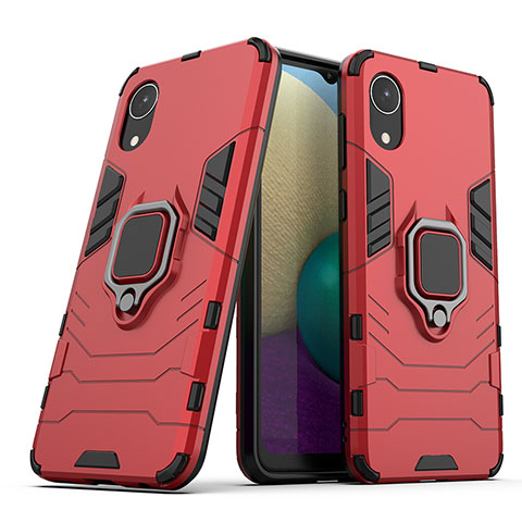 Silikon Hülle Handyhülle und Kunststoff Schutzhülle Hartschalen Tasche mit Magnetisch Fingerring Ständer S02 für Samsung Galaxy A03 Core Rot