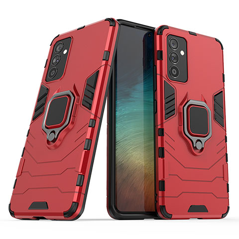 Silikon Hülle Handyhülle und Kunststoff Schutzhülle Hartschalen Tasche mit Magnetisch Fingerring Ständer S02 für Samsung Galaxy A05s Rot