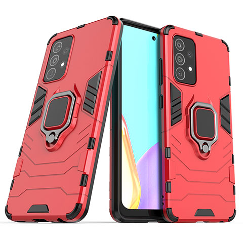 Silikon Hülle Handyhülle und Kunststoff Schutzhülle Hartschalen Tasche mit Magnetisch Fingerring Ständer S02 für Samsung Galaxy A52s 5G Rot