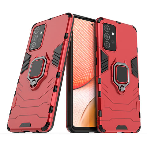 Silikon Hülle Handyhülle und Kunststoff Schutzhülle Hartschalen Tasche mit Magnetisch Fingerring Ständer S02 für Samsung Galaxy A72 5G Rot