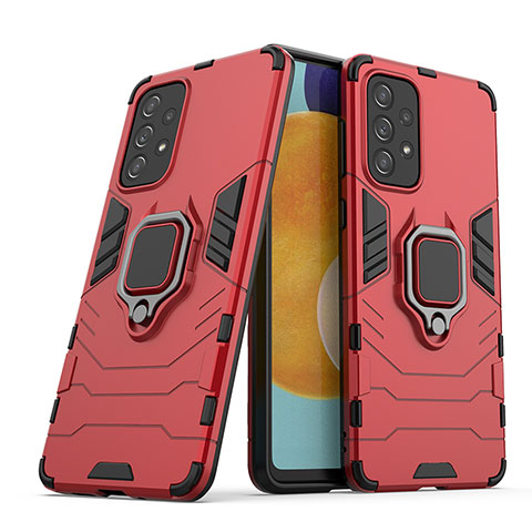 Silikon Hülle Handyhülle und Kunststoff Schutzhülle Hartschalen Tasche mit Magnetisch Fingerring Ständer S02 für Samsung Galaxy A73 5G Rot