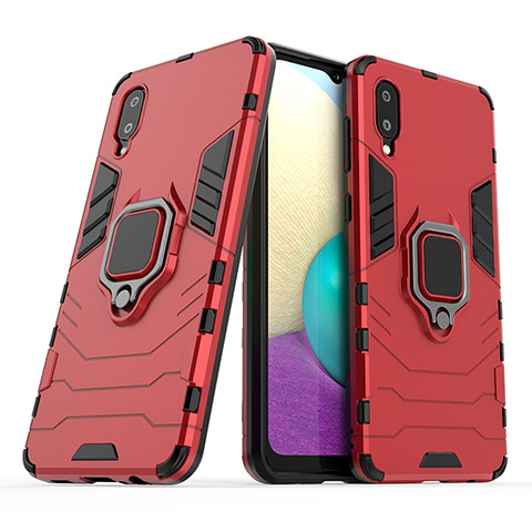 Silikon Hülle Handyhülle und Kunststoff Schutzhülle Hartschalen Tasche mit Magnetisch Fingerring Ständer S02 für Samsung Galaxy M02 Rot