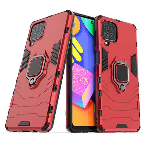 Silikon Hülle Handyhülle und Kunststoff Schutzhülle Hartschalen Tasche mit Magnetisch Fingerring Ständer S02 für Samsung Galaxy M62 4G Rot
