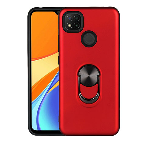 Silikon Hülle Handyhülle und Kunststoff Schutzhülle Hartschalen Tasche mit Magnetisch Fingerring Ständer S02 für Xiaomi Redmi 9 India Rot