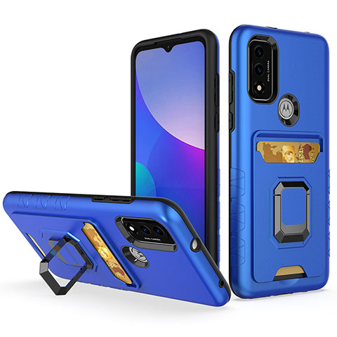 Silikon Hülle Handyhülle und Kunststoff Schutzhülle Hartschalen Tasche mit Magnetisch Fingerring Ständer S03 für Motorola Moto G Pure Blau