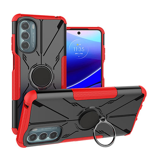 Silikon Hülle Handyhülle und Kunststoff Schutzhülle Hartschalen Tasche mit Magnetisch Fingerring Ständer S03 für Motorola Moto G Stylus (2022) 4G Rot