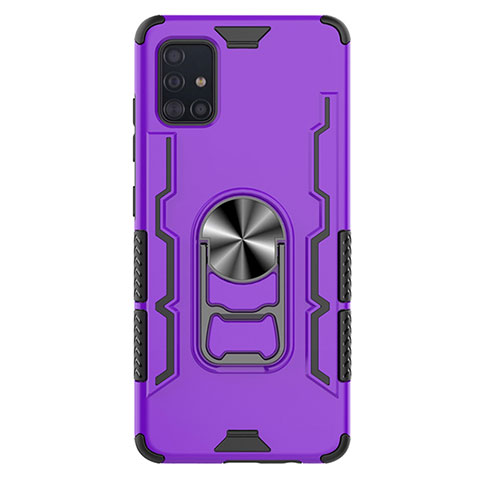 Silikon Hülle Handyhülle und Kunststoff Schutzhülle Hartschalen Tasche mit Magnetisch Fingerring Ständer S03 für Samsung Galaxy A51 5G Violett