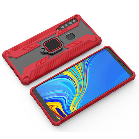 Silikon Hülle Handyhülle und Kunststoff Schutzhülle Hartschalen Tasche mit Magnetisch Fingerring Ständer S03 für Samsung Galaxy A9 (2018) A920 Rot