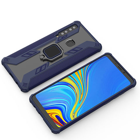 Silikon Hülle Handyhülle und Kunststoff Schutzhülle Hartschalen Tasche mit Magnetisch Fingerring Ständer S03 für Samsung Galaxy A9s Blau