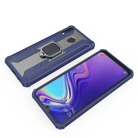 Silikon Hülle Handyhülle und Kunststoff Schutzhülle Hartschalen Tasche mit Magnetisch Fingerring Ständer S03 für Samsung Galaxy M20 Blau