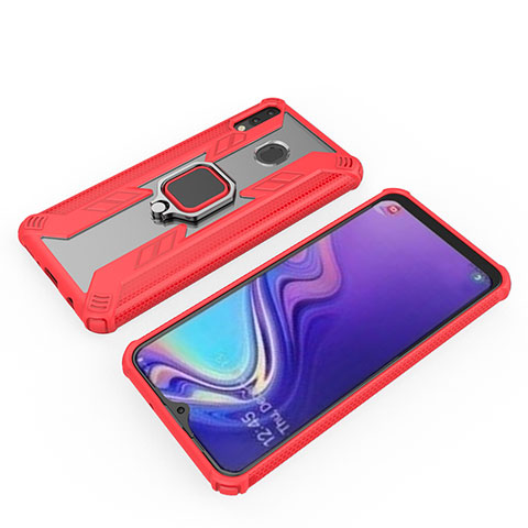 Silikon Hülle Handyhülle und Kunststoff Schutzhülle Hartschalen Tasche mit Magnetisch Fingerring Ständer S03 für Samsung Galaxy M20 Rot