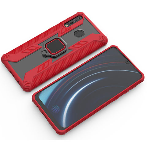 Silikon Hülle Handyhülle und Kunststoff Schutzhülle Hartschalen Tasche mit Magnetisch Fingerring Ständer S03 für Samsung Galaxy M30 Rot