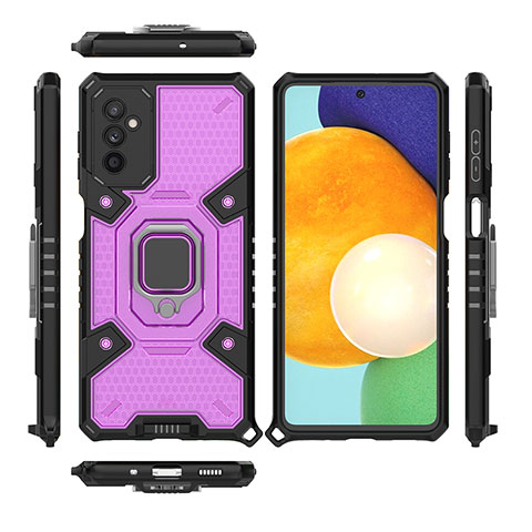 Silikon Hülle Handyhülle und Kunststoff Schutzhülle Hartschalen Tasche mit Magnetisch Fingerring Ständer S03 für Samsung Galaxy M52 5G Violett