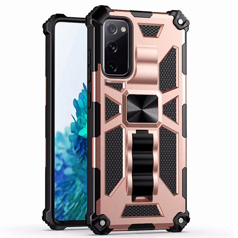 Silikon Hülle Handyhülle und Kunststoff Schutzhülle Hartschalen Tasche mit Magnetisch Fingerring Ständer S03 für Samsung Galaxy S20 Lite 5G Rosegold