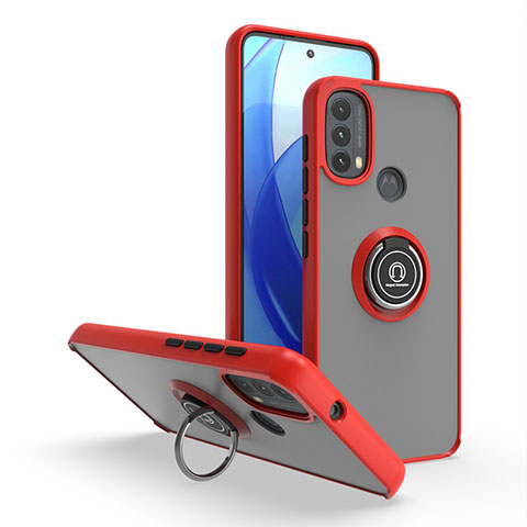 Silikon Hülle Handyhülle und Kunststoff Schutzhülle Hartschalen Tasche mit Magnetisch Fingerring Ständer S04 für Motorola Moto E30 Rot