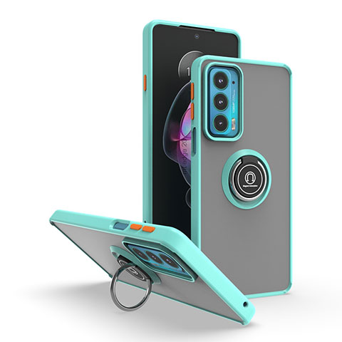 Silikon Hülle Handyhülle und Kunststoff Schutzhülle Hartschalen Tasche mit Magnetisch Fingerring Ständer S04 für Motorola Moto Edge 20 5G Cyan