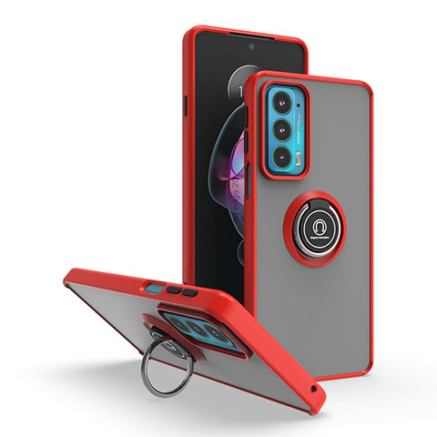 Silikon Hülle Handyhülle und Kunststoff Schutzhülle Hartschalen Tasche mit Magnetisch Fingerring Ständer S04 für Motorola Moto Edge Lite 5G Rot