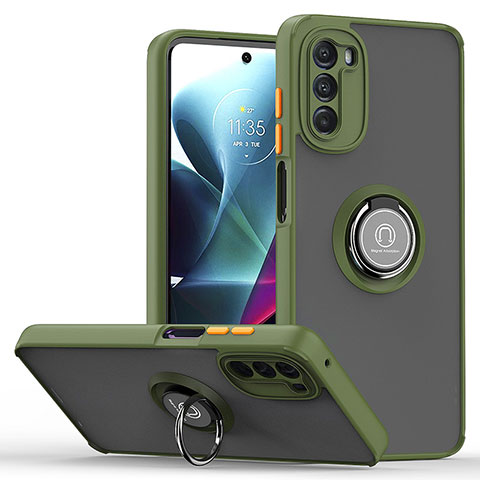 Silikon Hülle Handyhülle und Kunststoff Schutzhülle Hartschalen Tasche mit Magnetisch Fingerring Ständer S04 für Motorola Moto G 5G (2022) Grün