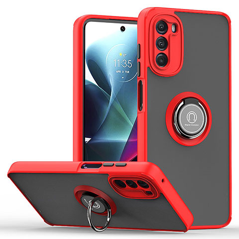 Silikon Hülle Handyhülle und Kunststoff Schutzhülle Hartschalen Tasche mit Magnetisch Fingerring Ständer S04 für Motorola Moto G 5G (2022) Rot