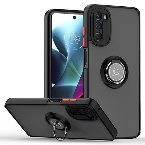 Silikon Hülle Handyhülle und Kunststoff Schutzhülle Hartschalen Tasche mit Magnetisch Fingerring Ständer S04 für Motorola Moto G 5G (2022) Rot und Schwarz