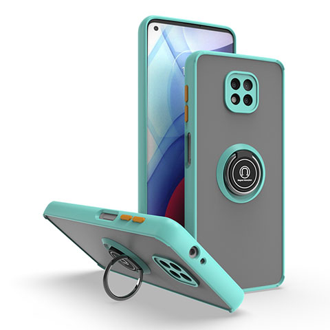 Silikon Hülle Handyhülle und Kunststoff Schutzhülle Hartschalen Tasche mit Magnetisch Fingerring Ständer S04 für Motorola Moto G Power (2021) Cyan