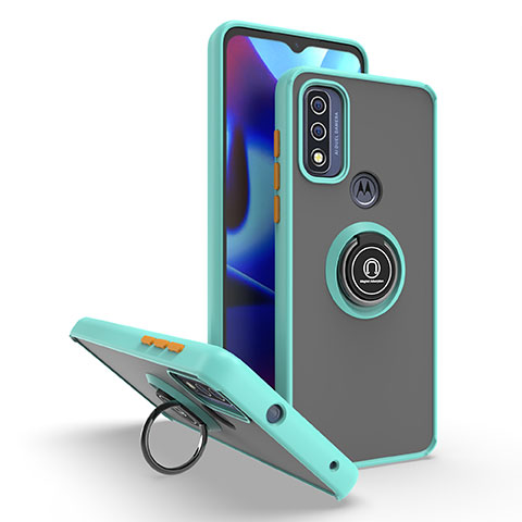 Silikon Hülle Handyhülle und Kunststoff Schutzhülle Hartschalen Tasche mit Magnetisch Fingerring Ständer S04 für Motorola Moto G Pure Cyan