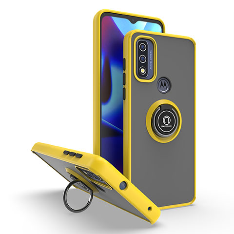 Silikon Hülle Handyhülle und Kunststoff Schutzhülle Hartschalen Tasche mit Magnetisch Fingerring Ständer S04 für Motorola Moto G Pure Gelb