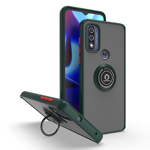 Silikon Hülle Handyhülle und Kunststoff Schutzhülle Hartschalen Tasche mit Magnetisch Fingerring Ständer S04 für Motorola Moto G Pure Nachtgrün