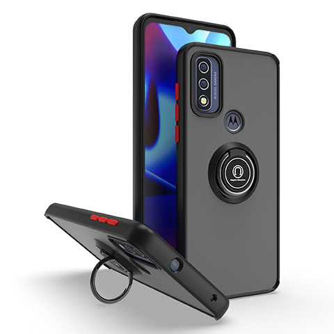 Silikon Hülle Handyhülle und Kunststoff Schutzhülle Hartschalen Tasche mit Magnetisch Fingerring Ständer S04 für Motorola Moto G Pure Rot und Schwarz