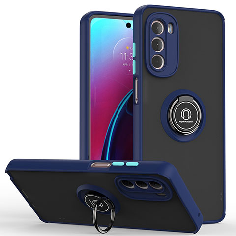 Silikon Hülle Handyhülle und Kunststoff Schutzhülle Hartschalen Tasche mit Magnetisch Fingerring Ständer S04 für Motorola Moto G Stylus (2022) 5G Blau