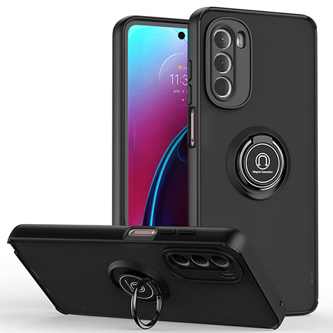 Silikon Hülle Handyhülle und Kunststoff Schutzhülle Hartschalen Tasche mit Magnetisch Fingerring Ständer S04 für Motorola Moto G Stylus (2022) 5G Schwarz