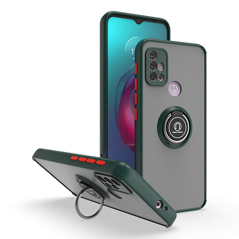 Silikon Hülle Handyhülle und Kunststoff Schutzhülle Hartschalen Tasche mit Magnetisch Fingerring Ständer S04 für Motorola Moto G10 Power Nachtgrün