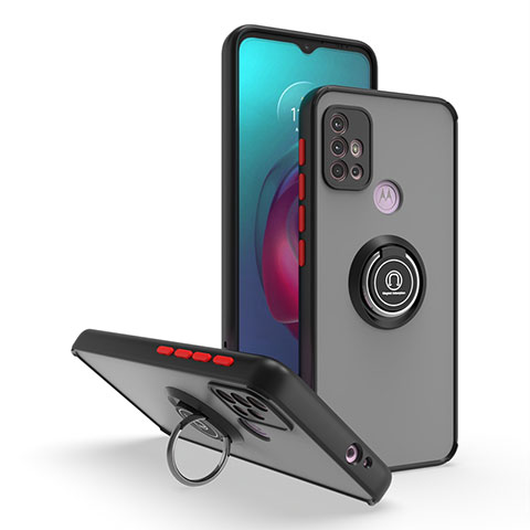 Silikon Hülle Handyhülle und Kunststoff Schutzhülle Hartschalen Tasche mit Magnetisch Fingerring Ständer S04 für Motorola Moto G10 Power Rot und Schwarz