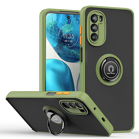 Silikon Hülle Handyhülle und Kunststoff Schutzhülle Hartschalen Tasche mit Magnetisch Fingerring Ständer S04 für Motorola MOTO G52 Grün