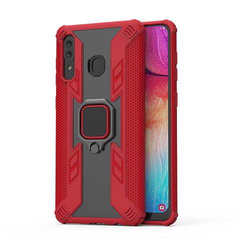 Silikon Hülle Handyhülle und Kunststoff Schutzhülle Hartschalen Tasche mit Magnetisch Fingerring Ständer S04 für Samsung Galaxy A20 Rot