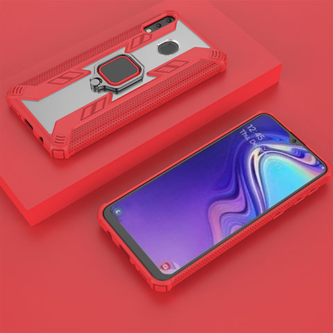 Silikon Hülle Handyhülle und Kunststoff Schutzhülle Hartschalen Tasche mit Magnetisch Fingerring Ständer S04 für Samsung Galaxy M20 Rot