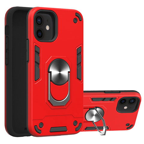 Silikon Hülle Handyhülle und Kunststoff Schutzhülle Hartschalen Tasche mit Magnetisch Fingerring Ständer S05 für Apple iPhone 12 Mini Rot