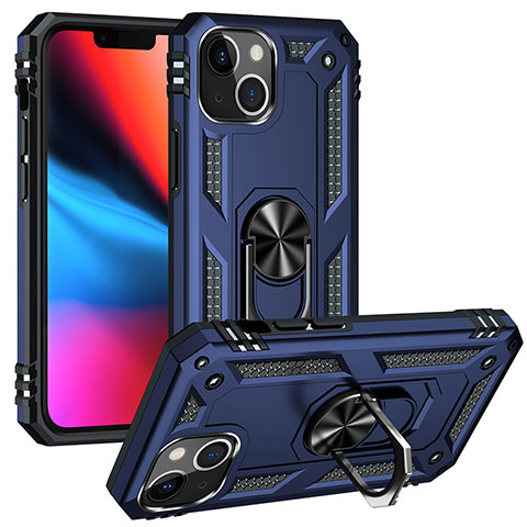 Silikon Hülle Handyhülle und Kunststoff Schutzhülle Hartschalen Tasche mit Magnetisch Fingerring Ständer S05 für Apple iPhone 13 Blau