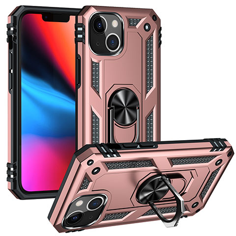 Silikon Hülle Handyhülle und Kunststoff Schutzhülle Hartschalen Tasche mit Magnetisch Fingerring Ständer S05 für Apple iPhone 13 Mini Rosegold