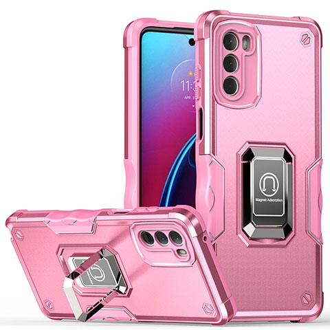 Silikon Hülle Handyhülle und Kunststoff Schutzhülle Hartschalen Tasche mit Magnetisch Fingerring Ständer S05 für Motorola Moto G Stylus (2022) 5G Pink