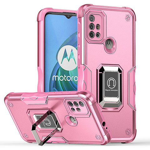 Silikon Hülle Handyhülle und Kunststoff Schutzhülle Hartschalen Tasche mit Magnetisch Fingerring Ständer S05 für Motorola Moto G30 Pink