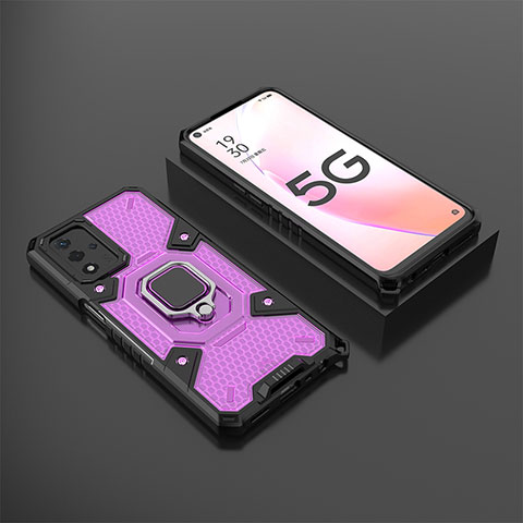 Silikon Hülle Handyhülle und Kunststoff Schutzhülle Hartschalen Tasche mit Magnetisch Fingerring Ständer S05 für Oppo A93s 5G Violett