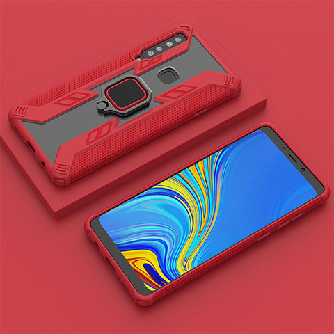 Silikon Hülle Handyhülle und Kunststoff Schutzhülle Hartschalen Tasche mit Magnetisch Fingerring Ständer S05 für Samsung Galaxy A9 (2018) A920 Rot