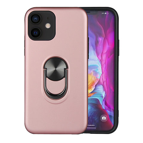 Silikon Hülle Handyhülle und Kunststoff Schutzhülle Hartschalen Tasche mit Magnetisch Fingerring Ständer S06 für Apple iPhone 12 Mini Rosegold