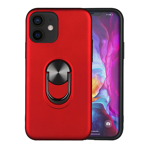 Silikon Hülle Handyhülle und Kunststoff Schutzhülle Hartschalen Tasche mit Magnetisch Fingerring Ständer S06 für Apple iPhone 12 Mini Rot