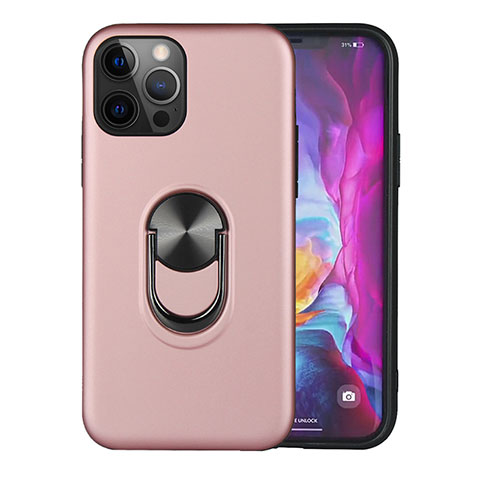 Silikon Hülle Handyhülle und Kunststoff Schutzhülle Hartschalen Tasche mit Magnetisch Fingerring Ständer S06 für Apple iPhone 12 Pro Max Rosegold