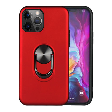 Silikon Hülle Handyhülle und Kunststoff Schutzhülle Hartschalen Tasche mit Magnetisch Fingerring Ständer S06 für Apple iPhone 12 Pro Rot