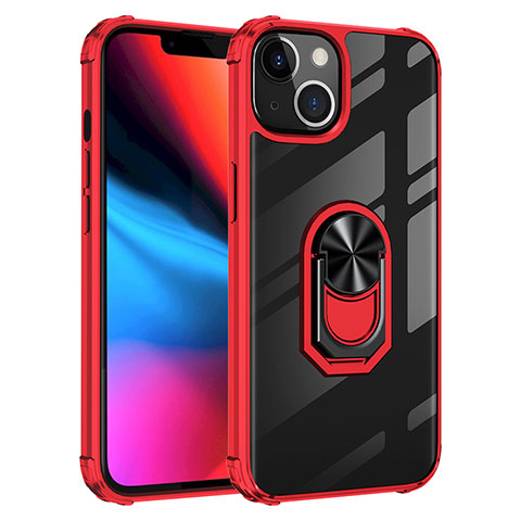 Silikon Hülle Handyhülle und Kunststoff Schutzhülle Hartschalen Tasche mit Magnetisch Fingerring Ständer S06 für Apple iPhone 13 Mini Rot